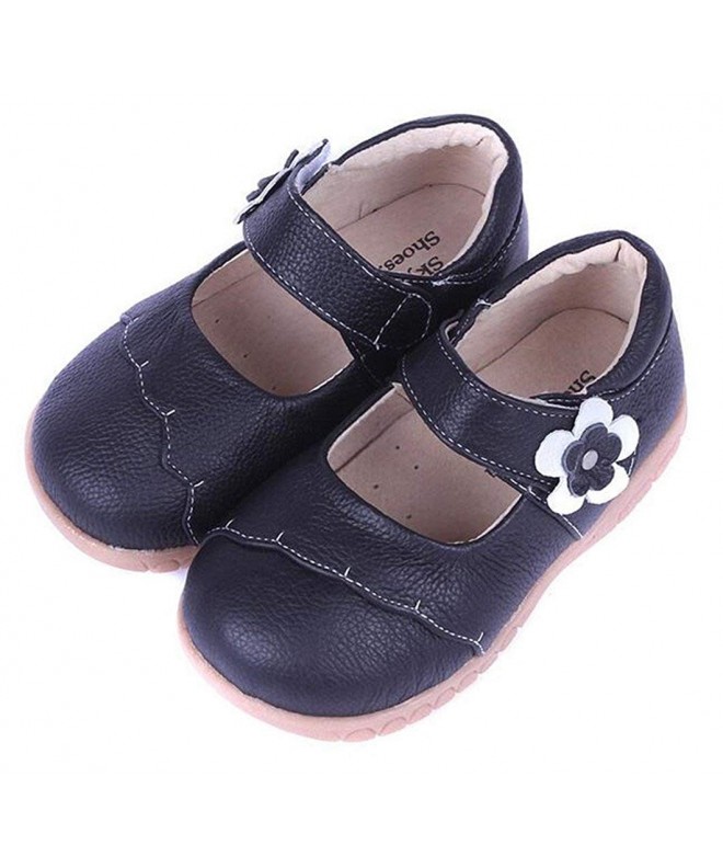 Flats Girl's Genuine Leather First Walkers Round Toe Princess Dress Mary Jane Flat Shoes - Black - CR17Y08Z4M6 $35.37