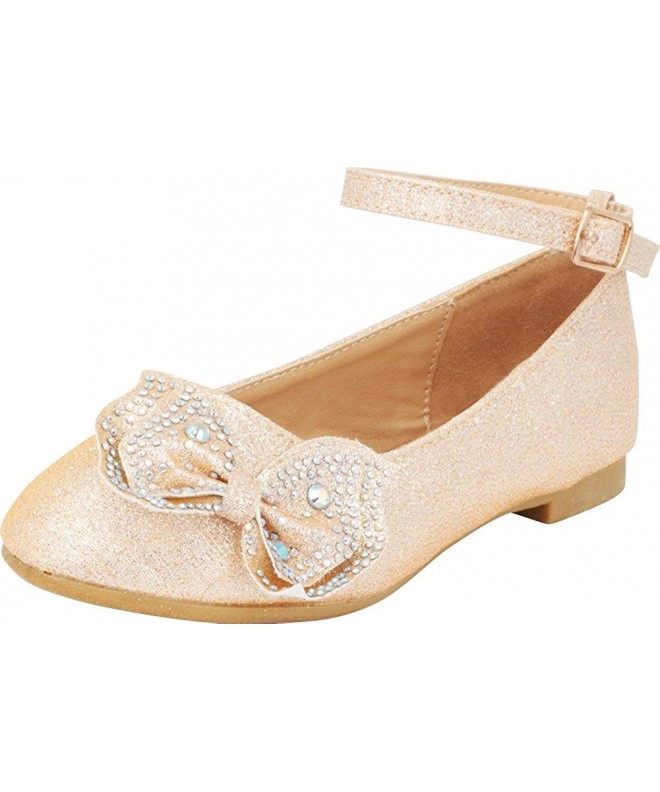 Flats Girls' Round Toe Crystal Rhinestone Bow Ankle Buckle Strap Ballet Flat (Toddler/Little Kid/Big Kid) - Champagne - CF18E...