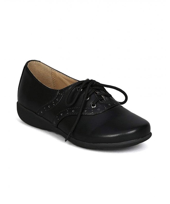 Flats Girls Nicki-363E Lace Up School Uniform Shoes - Black - CL11F0OUDEV $48.01