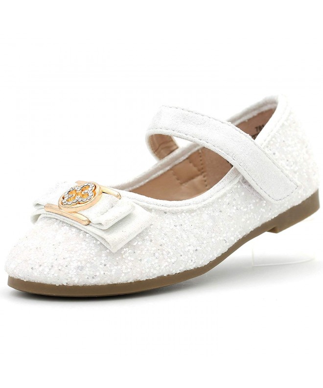 Flats Kids Girl's Glitter Flats Shoes Ballet Bow Ballerina Mary Jane Strap Cushioned Dress - White - C618IHRWMMD $36.87