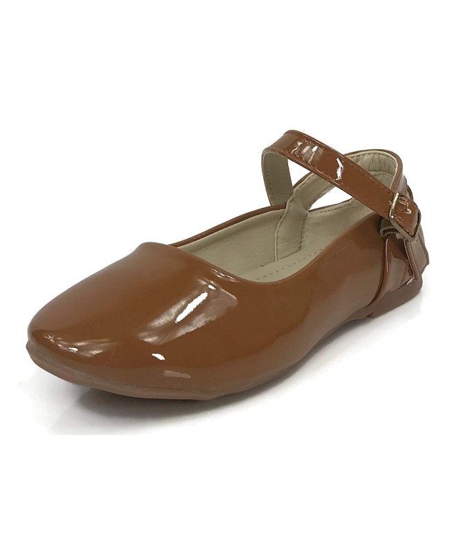 Flats Kid's Little Girl's Patent Dress Ballet Shoes with Strap - Camel Pt - CP189EEZASE $26.01