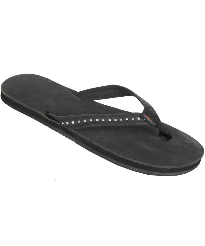 Flats Kid's Crystal Leather Sandals - Black - CK113K2OKSF $70.26