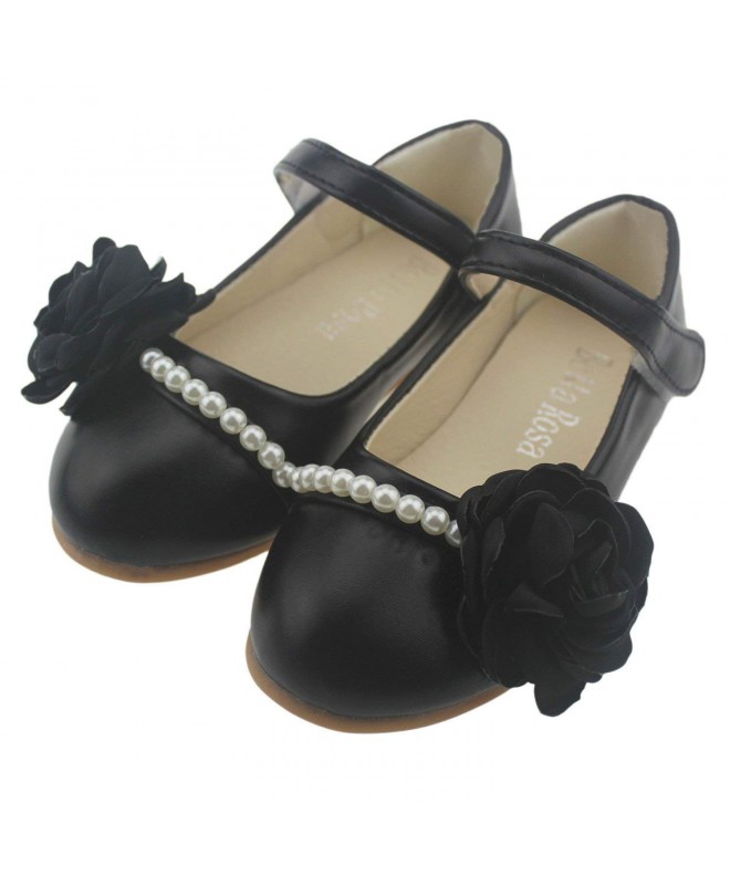 Flats Toddler Little Girls Dress Ballet Mary Jane Pearl Flat Shoes - Black - CA183D32UYZ $34.21