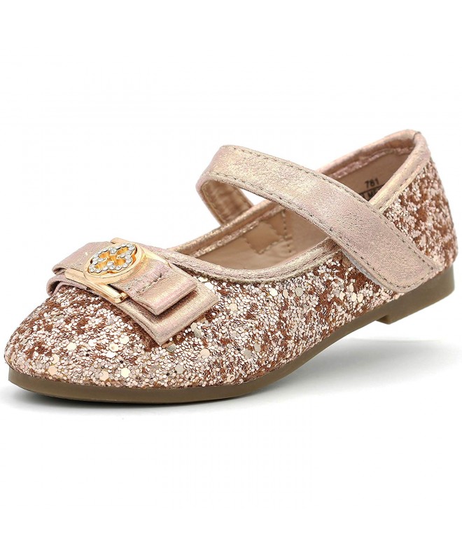 Flats Kids Girl's Glitter Flats Shoes Ballet Bow Ballerina Mary Jane Strap Cushioned Dress - Rose Gold - CN18IHLIIEK $37.57