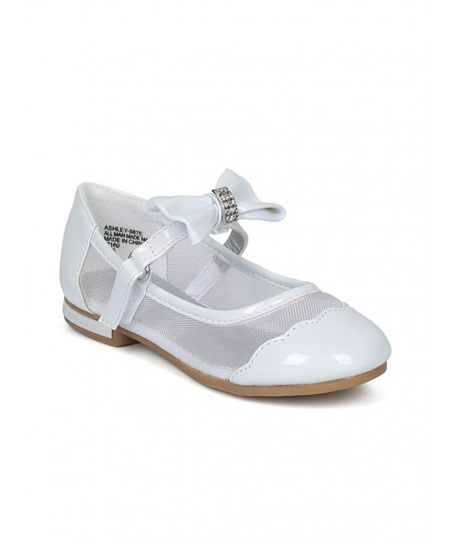 Flats Girls Mesh Panel Bow Tie Mary Jane Ballet Flat HH13 - White Patent - CW18CTT3ELA $43.31