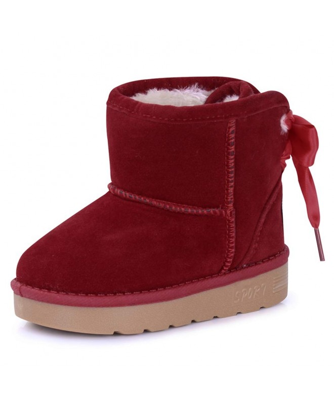 Boots Girl's and Boys Winter Snow Boots Fur Outdoor Slip-on Boots (Toddler/Little Kids) - 662.red - CG18KR77N9Z $30.21