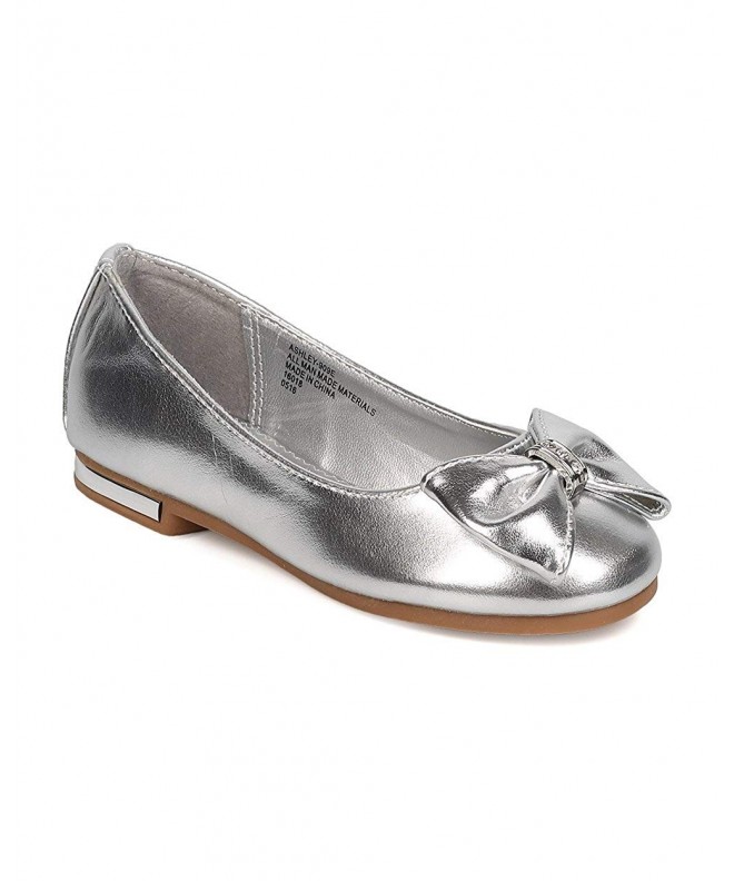 Flats Metallic Leatherette Bow Tie Ballerina Flat (Toddler Girl/Little Girl/Big Girl) FB38 - Silver - CN12JFCMS73 $37.54