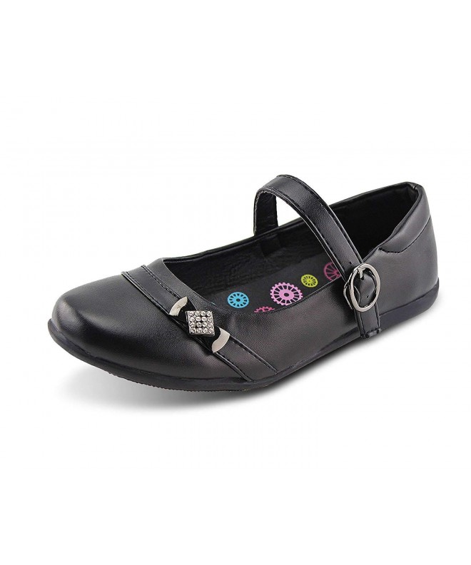 Flats Girls School Uniform Shoes Oxford Embroidered Mary Jane Flat - Black-4 - CL18GOAL7ET $27.66