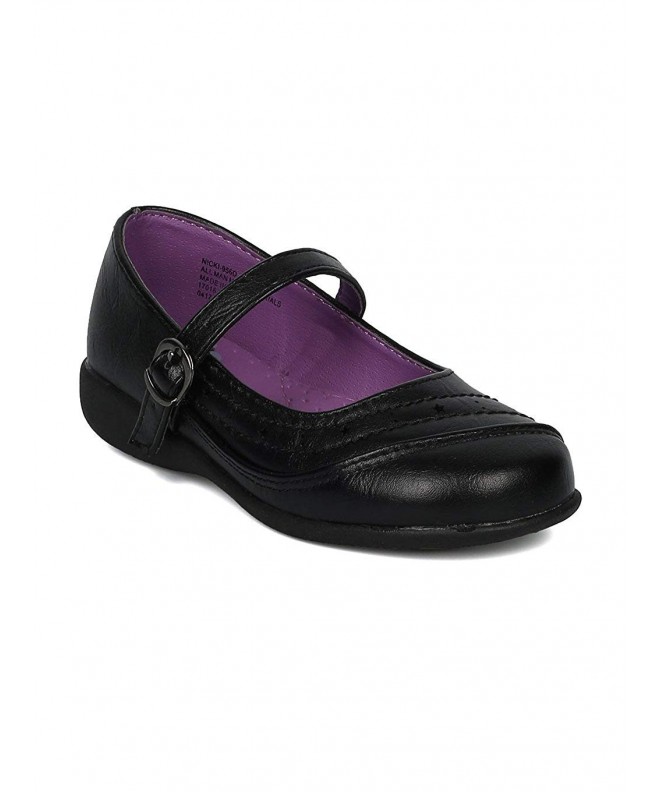 Flats Girls Leatherette Mini Star Applique Mary Jane Uniform Shoe HD37 - Black Leatherette - CO18507R37H $52.39