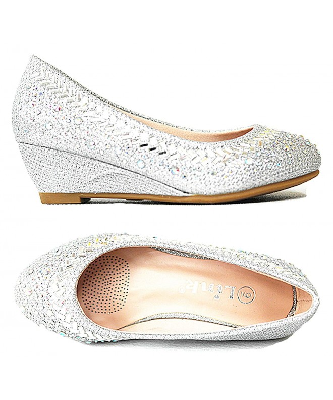 Flats Girl's Sparkling Glitter Rhinestone Crystal Wedge Dress Pump-Silver-5-11 - CI18EAR079S $35.08