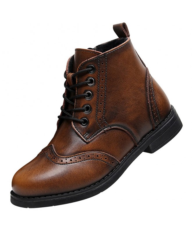 Boots Boy's Kid's Brogues Ankle High Dress Leather Winter Leather Boots - Brown - C6188H2KC72 $67.42