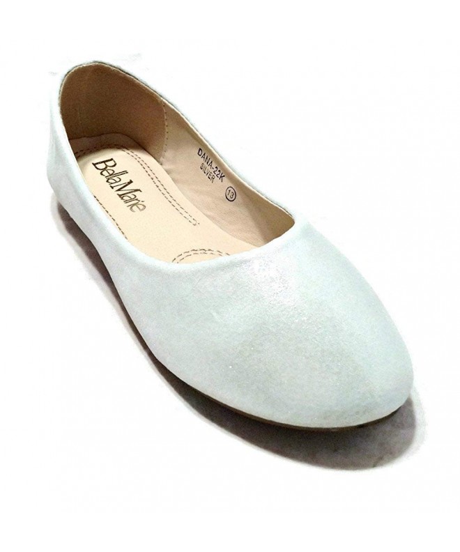 Flats Girl Kids Dress Ballet Flat Slip On Comfortable Ballerina Synthetic Suede Shoes - Silver - CQ129K2YLAJ $42.15