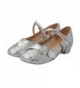Flats Girls Ballerina Mary Jane Sparkle Buckle Strap Dance Side Bow Flat Shoes - Silver - CL1889IKIER $36.21