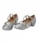 Flats Girls Ballerina Mary Jane Sparkle Buckle Strap Dance Side Bow Flat Shoes - Silver - CL1889IKIER $36.21