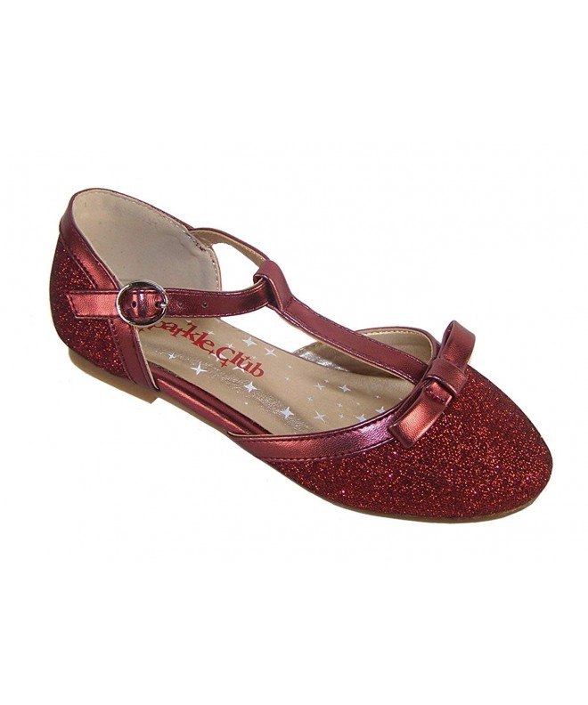 Flats Girls' Deep Red Sparkly Glitter Dress Occasion Party T-Bar Shoes Synthetic Flats - Red - C012O3SEZVQ $48.58