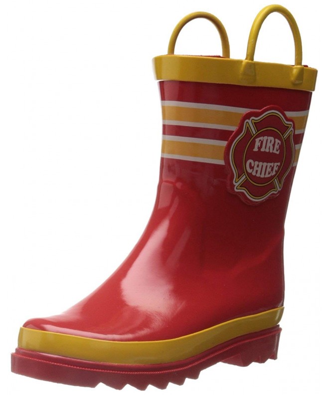 Boots Puddle Play Kids Boys' Fire Chief Printed Waterproof Easy-On Rubber Rain Boots - CO12C43FKFR $45.68