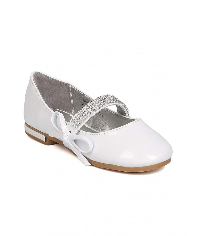 Flats Girl Patent Leatherette Rhinestone Bow Tie Mary Jane Ballerina Flat GC44 - White - CD12O25XAEH $34.86