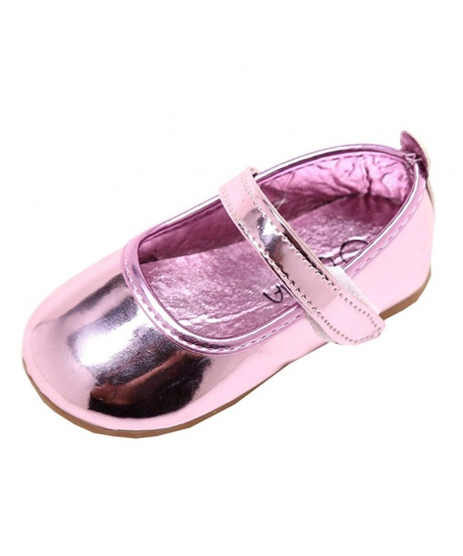 Flats Toddler Girls Patent Metallic Leather Round Toe Mary Jane Flat - Pink - CW18CLZKNKA $25.49