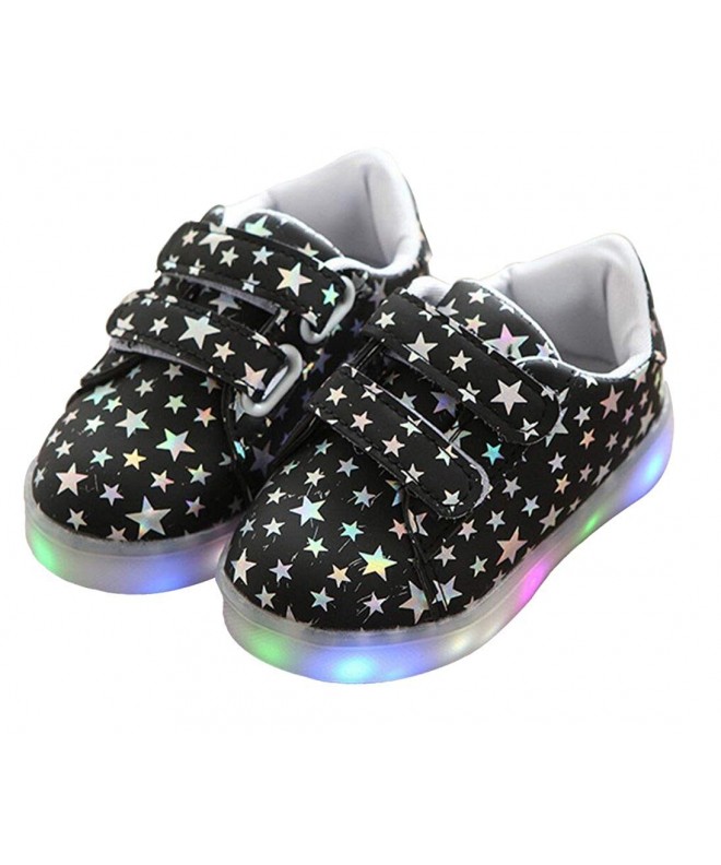 Flats Girls PU LED Shoes Light Up Flat Sneaker(Toddler/Little Kid/Big Kid) - Black - CL186L8XE94 $30.56