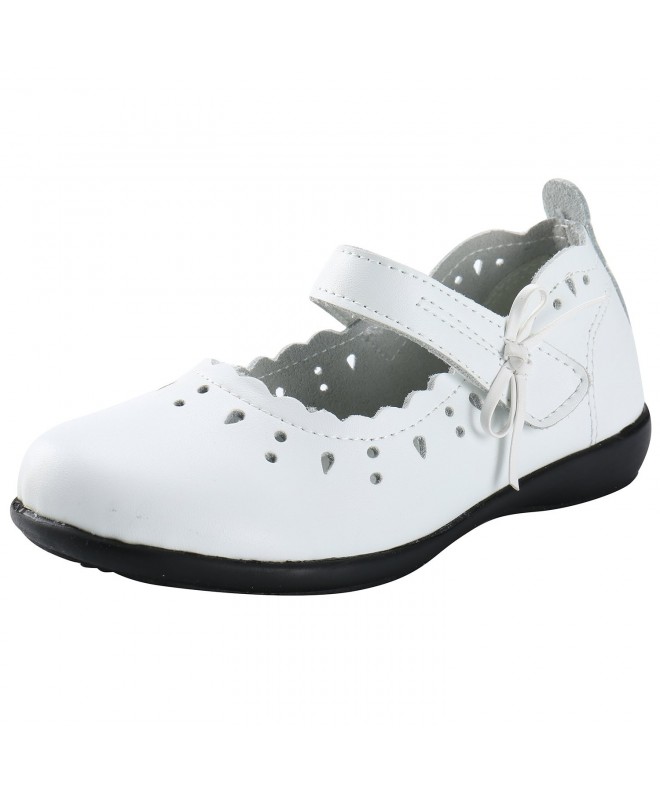 Flats Girls Leather Mary Jane Bow School Uniform Dress Flat Shoes - White - CQ189ZS75HI $26.38