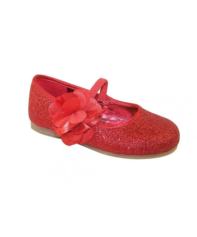 Flats Girls' red Glitter Party Shoes with Satin Flower Trim Synthetic Ballet-Flats - Red - CC11H59CGUX $19.98