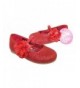 Flats Girls' red Glitter Party Shoes with Satin Flower Trim Synthetic Ballet-Flats - Red - CC11H59CGUX $19.98