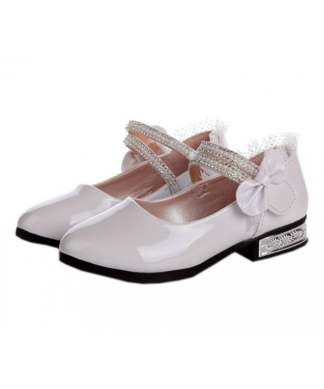 Flats Rhinestone Bow Strap School Shoes Low Heel Mary Jane (Toddler/Little Kid) - White - CX18CWWSM2E $31.00