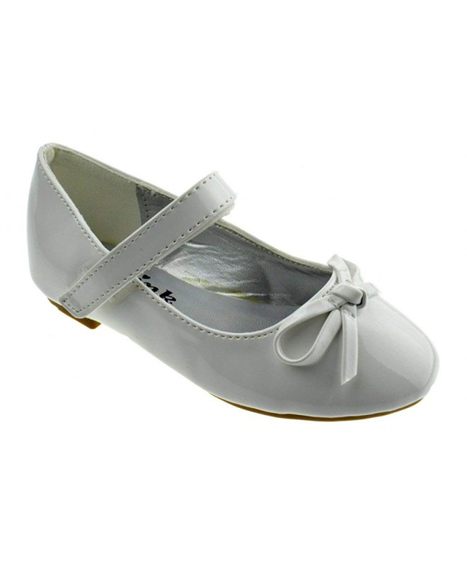 Flats Gloria 59k Little Girls Patent Leather Ballerina Flats - White - CE1252KT68B $25.78