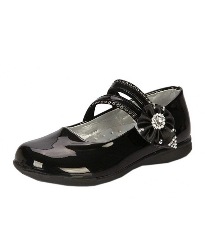 Flats Children Girls Rhinestone Sequin Strap School Uniform Dress Shoes Mary Jane - Black - C6187Q03K78 $29.79