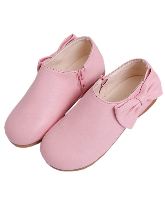 Flats Girls Casual Oxford Flat Bow Zipper PU Leather Walking Shoes - C-pink - CW18D0HINGQ $29.29