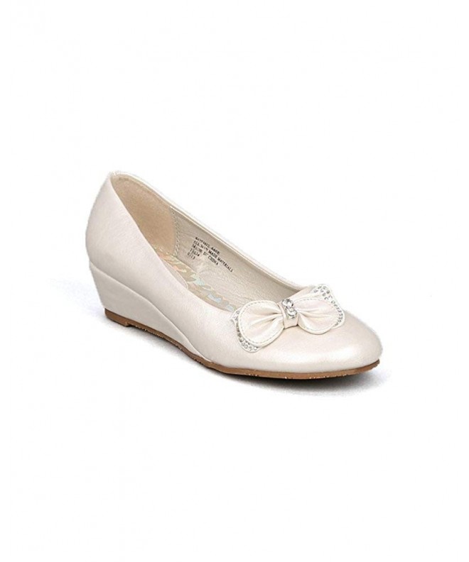 Flats Girls Bow Embellishment Round Toe Wedge Heel Sandal AB47 - Ivory Leatherette - CV11DQJV98B $32.25