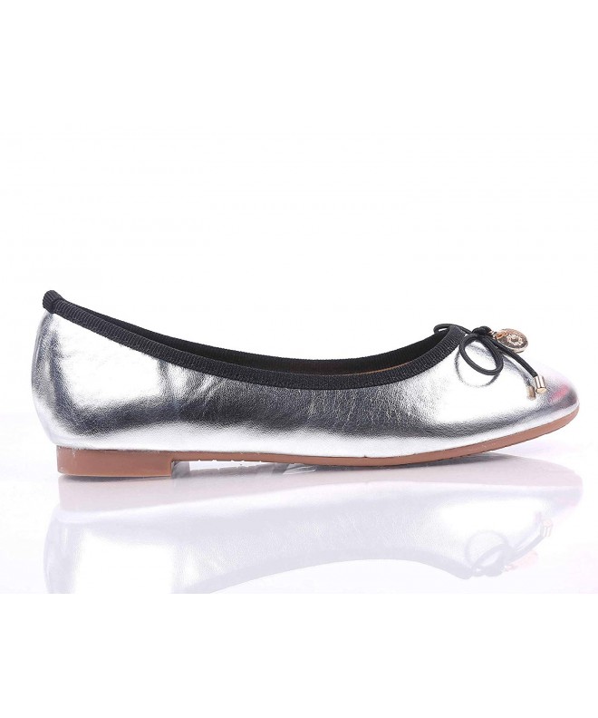 Flats Shining Decoration Leather Gold Plated Texture - Silver - CR188W6I685 $29.01