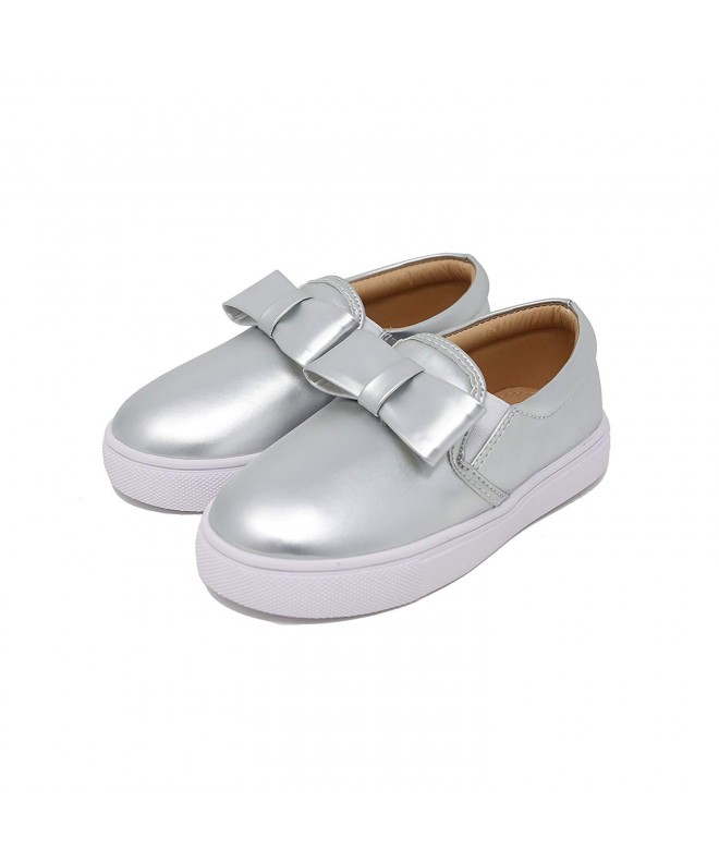 Flats Girl's Boy's Shiny Sneakers Flat Slip on Fashion Ribbon Sneakers (Toddler/Boys/Girls/Little Kid) Silver - C118DGRLHYH $...