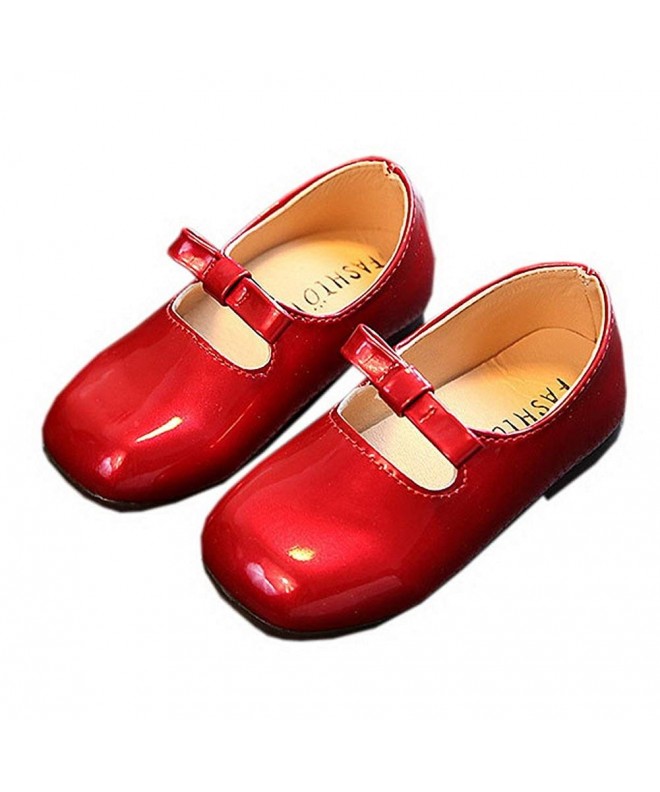 Flats Toddler Girls Square Toe Bow Flat Dress Shoes - Red - CN182DOXXI2 $28.39