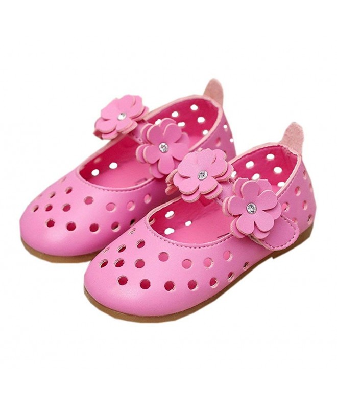 Flats Toddler Girls Breathable Holes Summer Shoes Flower Strap Mary Jane Flat - Red - CJ12O0RAZEI $29.78