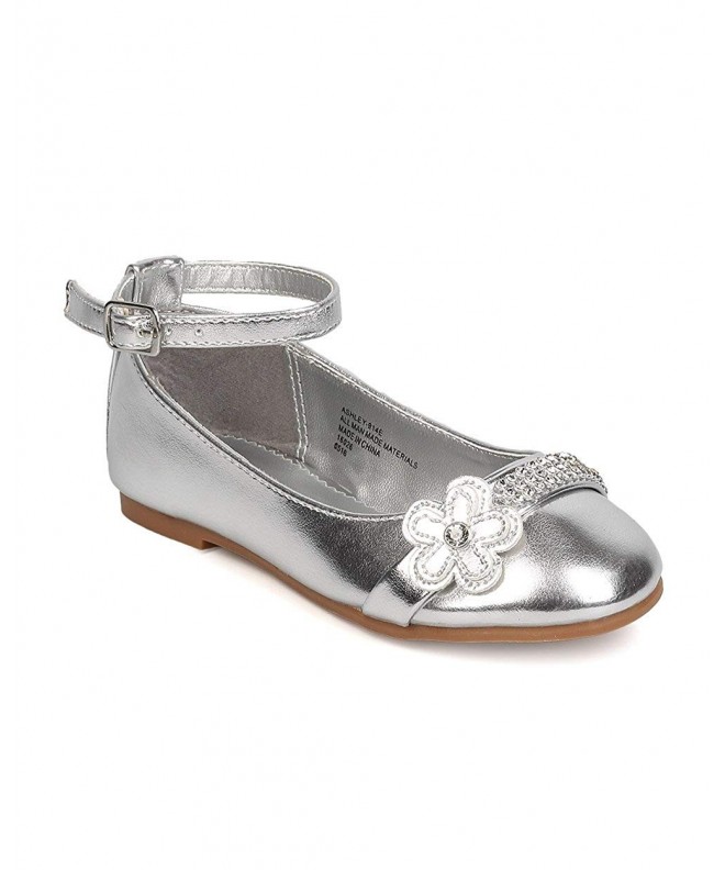 Flats Metallic Leatherette Rhinestone Daisy Ankle Strap Ballerina Flat (Toddler Girl) FB40 - Silver - C912JFCN2MD $30.64