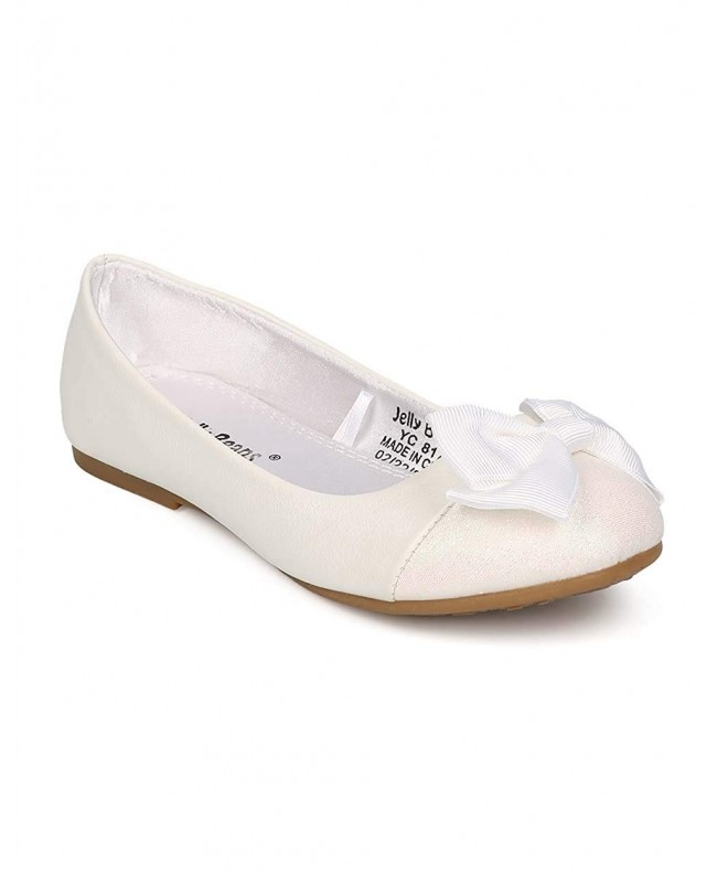 Flats Leatherette Glitter Capped Toe Bow Ballerina Flat (Little Girl/Big Girl) EI45 - White - CJ12HTH0PCB $32.58