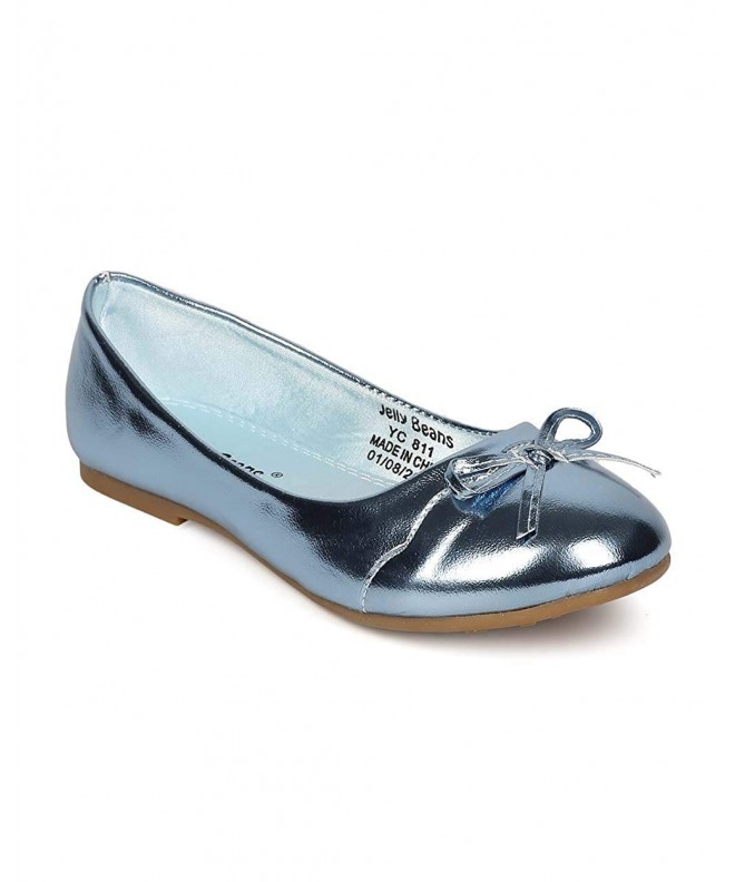 Flats Metallic Leatherette Capped Toe Bow Tie Ballerina Flat (Little Girl/Big Girl) EI26 - Blue - C612HQ5P8IR $29.24
