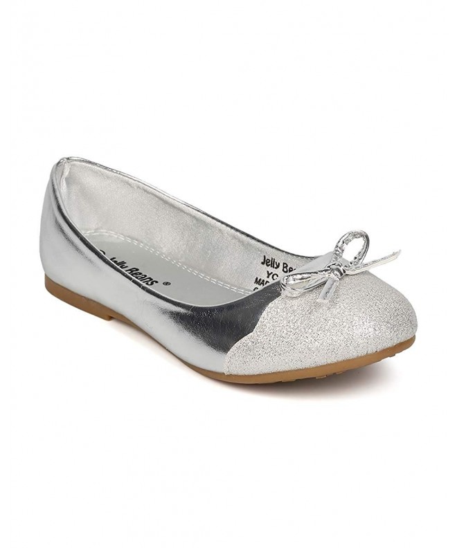 Flats Metallic Leatherette Capped Toe Bow Tie Ballerina Flat (Little Girl/Big Girl) EI26 - Silver - CR12HQ5OUZJ $31.74