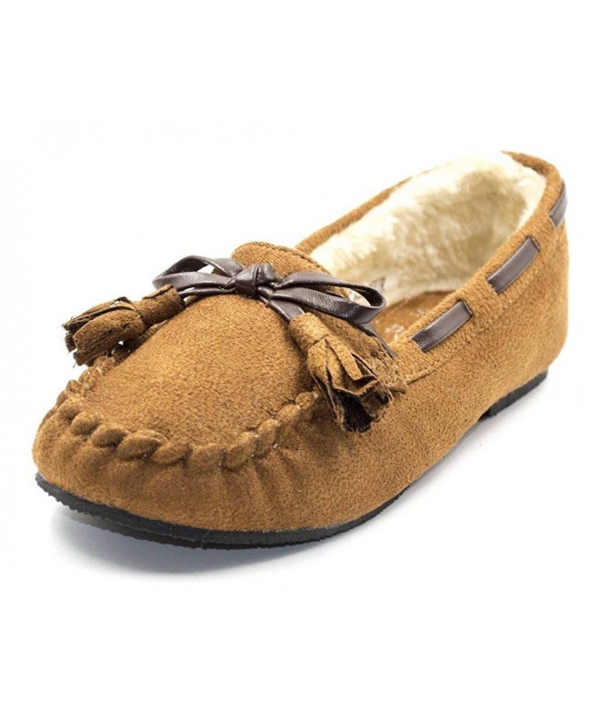 Flats Girl's Faux Sheepskin Mocassin Slippers with Soft Sole Moccasin - Tan - CB12BLTAX7J $19.90