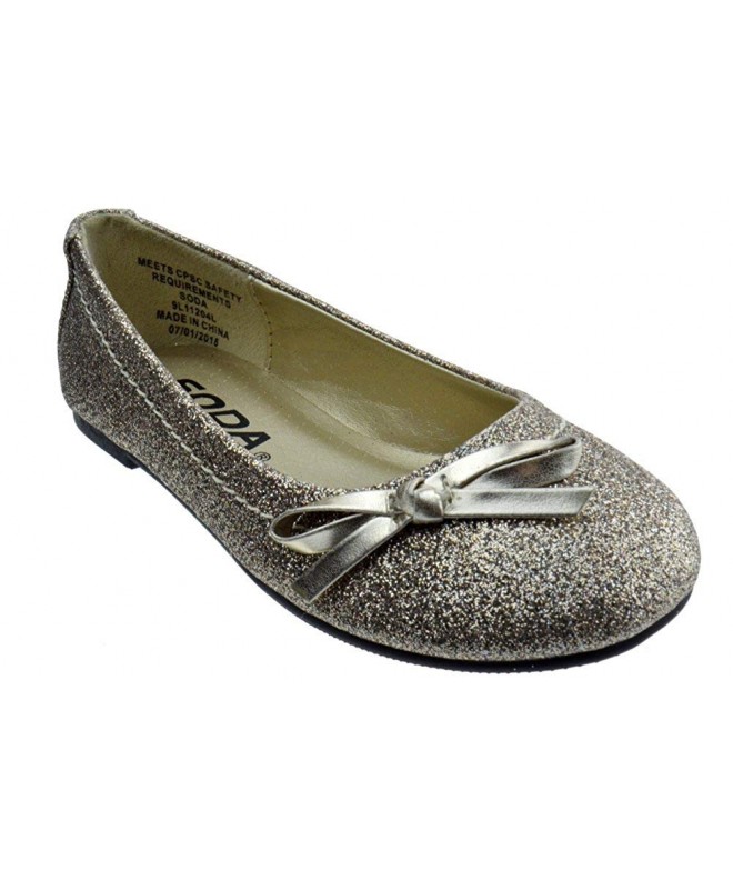 Flats Tic IIS Little Girls Glitter Bow Ballet Flats - Gold - C01252KRY0X $25.51
