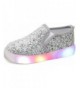 Loafers Girl's Light Up Sequins Slip On Loafers Flashing LED Casual Shoes Flat Sneakers (Toddler/Little Kid) - Silver - CM18E...