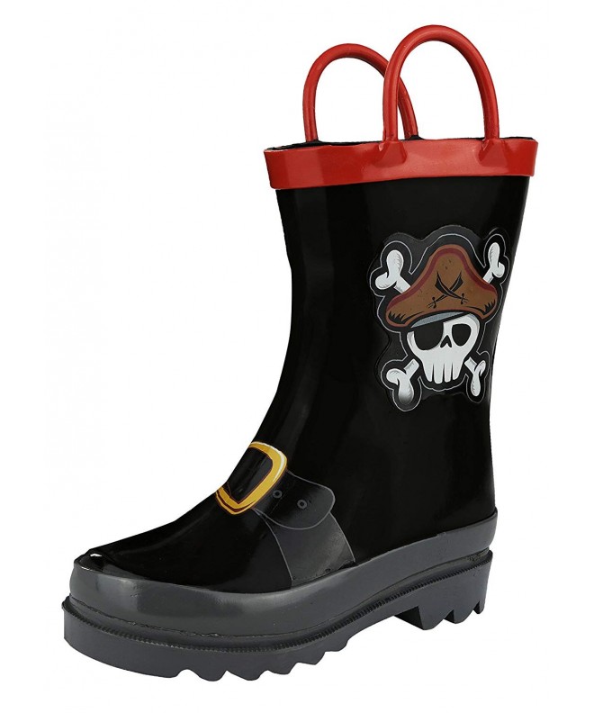 Boots Boys Pirate Printed Waterproof Easy-On Rubber Rain Boots - Toddler & Little Kids Black - CB12G0CQQR9 $35.90