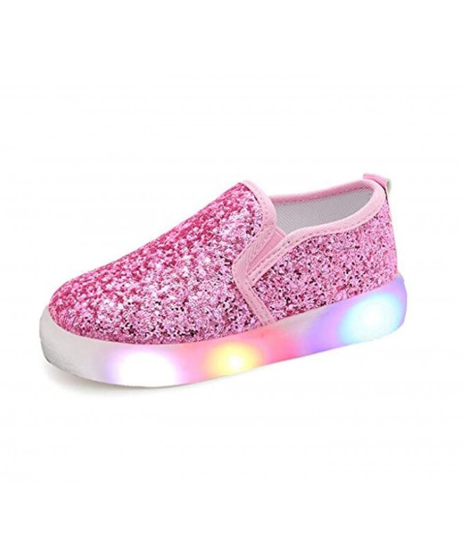 Loafers Girls' Light Up Sequins Shoes Slip-on Flashing LED Casual Loafers Flat Sneakers (Toddler/Little Kid) Pink US 11M - CX...