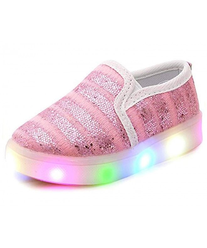 Loafers Girls' Light up Sequins Shoes Slip-on Flashing LED Casual Loafers Flat Sneakers (6M - Pink) - CG18EDZ3SXN $31.96