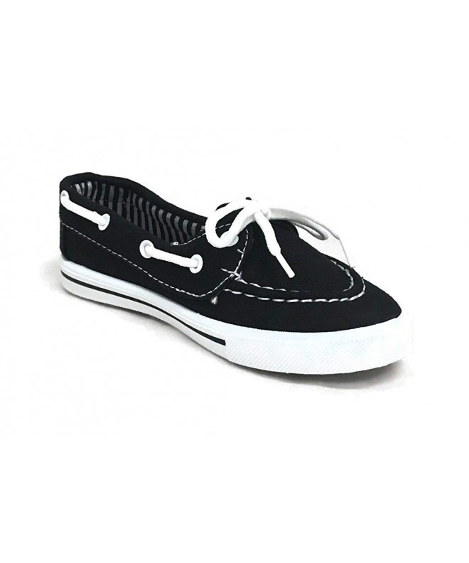 Loafers Girl's Boat Shoes Canvas Loafer Shoes - Black White - CQ17YD35N3H $23.44