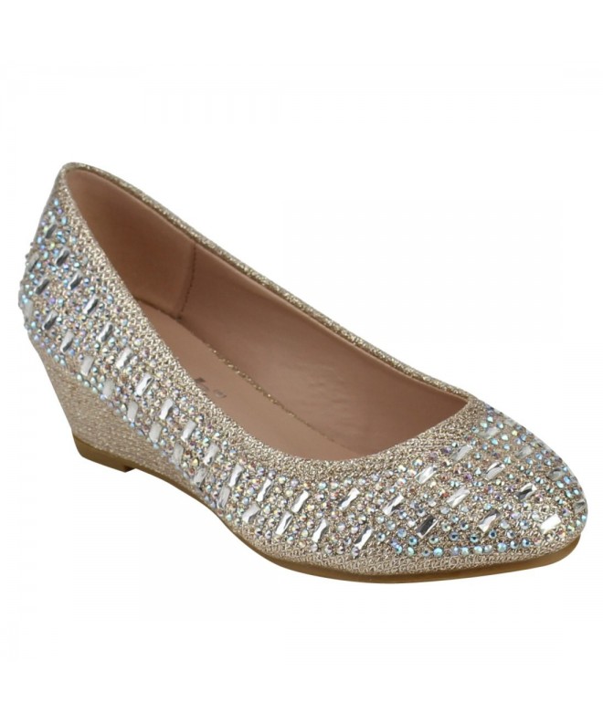 Loafers Girl's Slip On Rhinestone Wrapped Wedge Heel Party Shoes - Champagne - CD1800L96Y7 $43.53