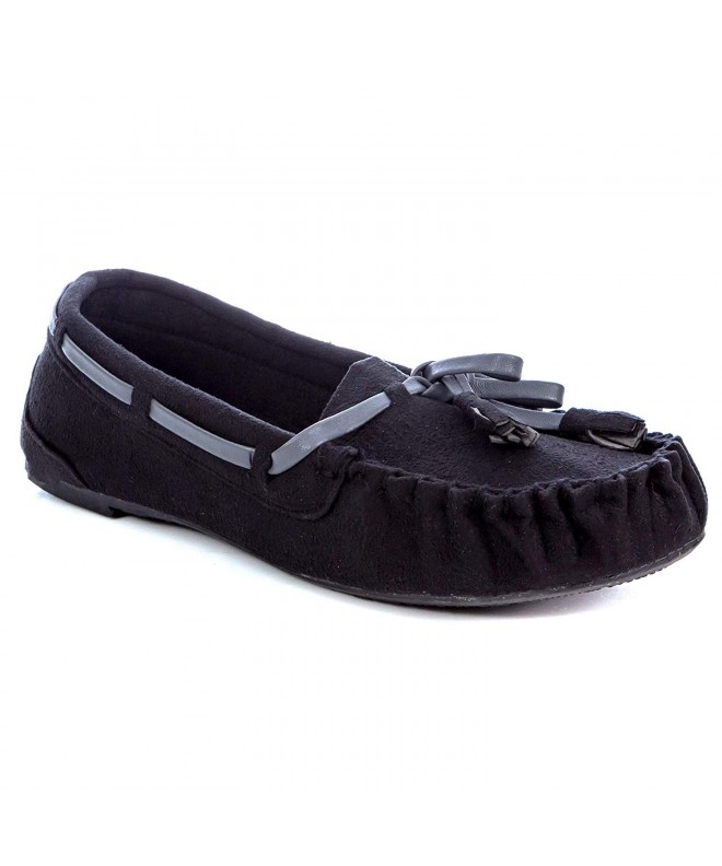 Loafers Girl's Cute and Comfy Suede Moccasin Slippers Black - Black - CW18OHUHUN9 $18.50