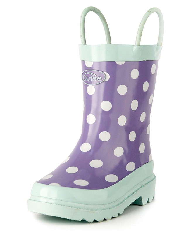 Rain Boots Toddler Kids Rain Boots Rubber Cute Printed with Easy-On Handles Red - Purple Dots - CJ189UI7HOY $40.17