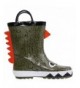 Rain Boots Kids Waterproof Rubber Rain Boots Girls - Boys & Toddlers Fun Prints & Handles - Olive/Dinosaur - C318HX0C8Z5 $40.40